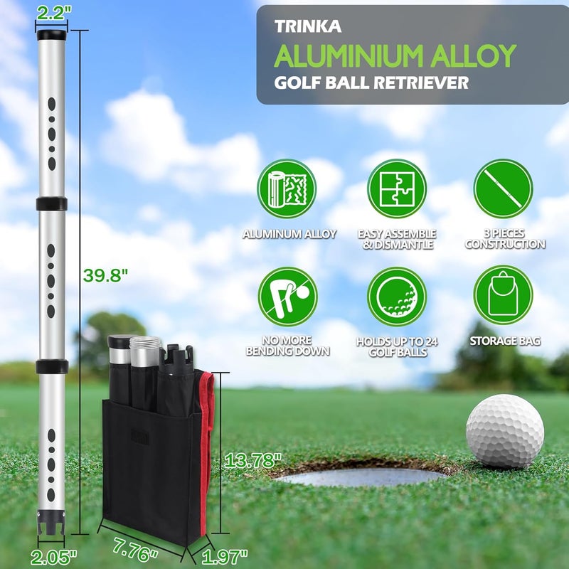 TRINKA Golf Ball Retriever with Storage Bag, Detachable Golf Ball Picker Upper Tube, Aluminum Alloy Golf Ball Collector, 40 Inch Golf Balls Shagger Grabber for Men Women, Hold up to 24 Golf Balls - Image 2